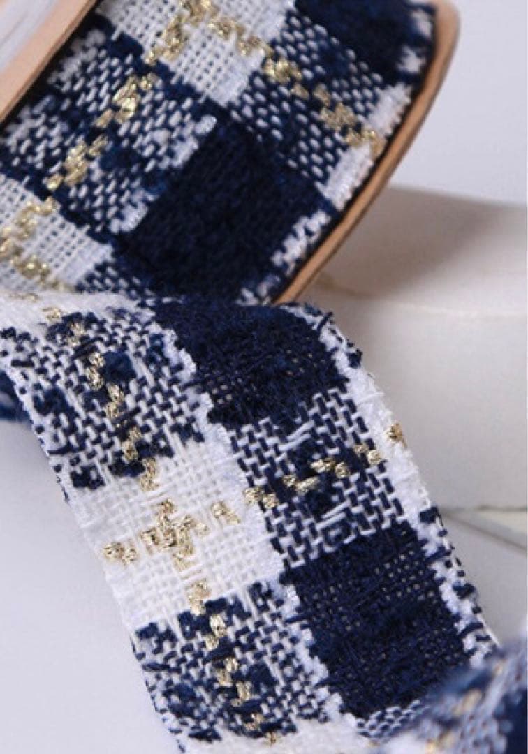 チェックツイードゴールドラインリボン 【紺】 幅25ｍｍ　 １巻５０ヤード