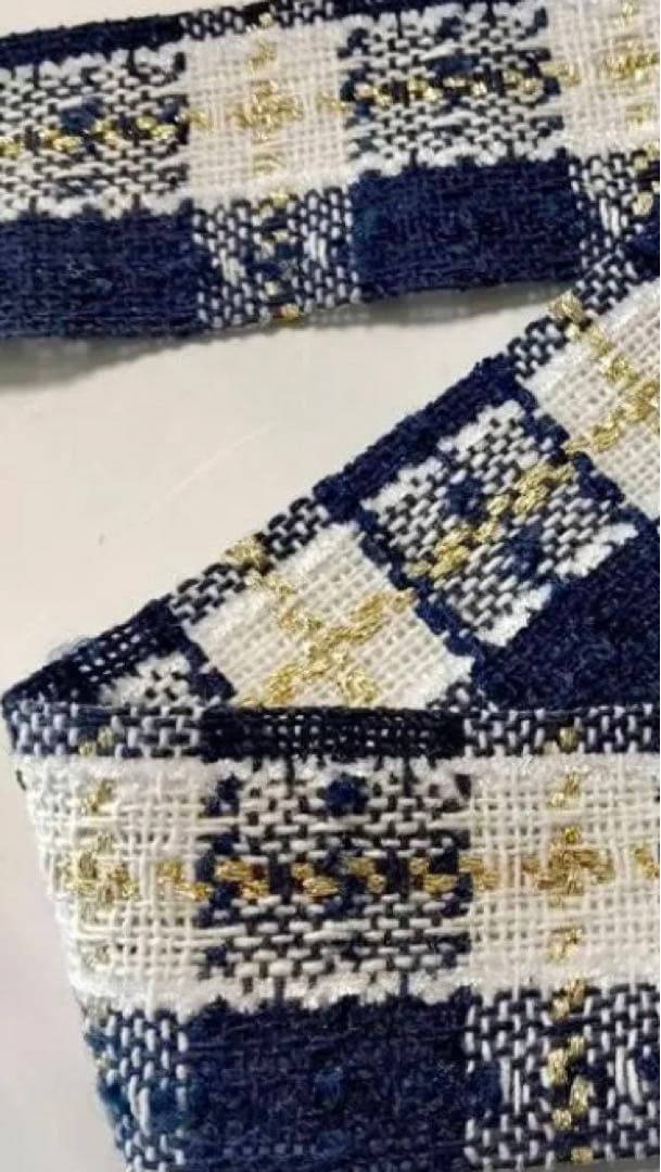 チェックツイードゴールドラインリボン 【紺】 幅25ｍｍ　 １巻５０ヤード