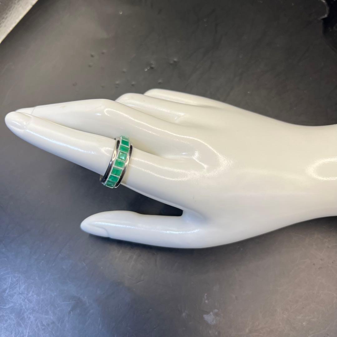 天然石　エメラルド　フルエタニティ　アレルギー対応　ステンレス　リング