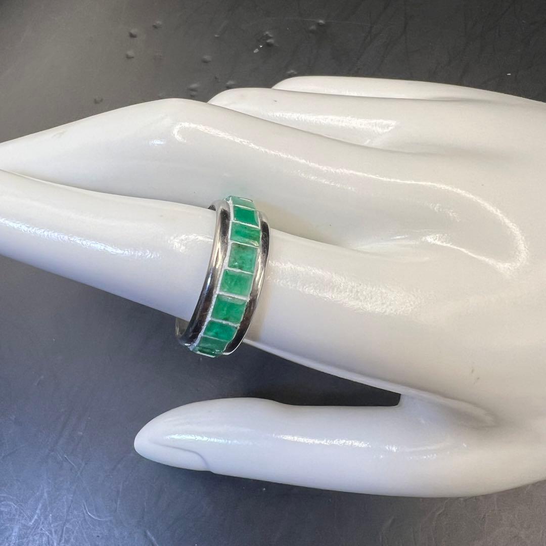 天然石　エメラルド　フルエタニティ　アレルギー対応　ステンレス　リング