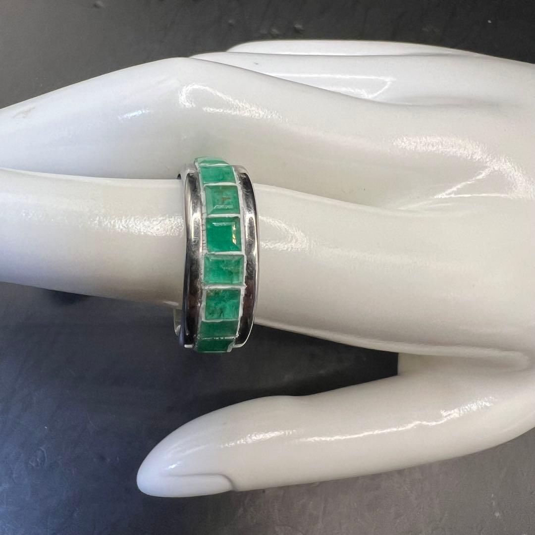 天然石　エメラルド　フルエタニティ　アレルギー対応　ステンレス　リング