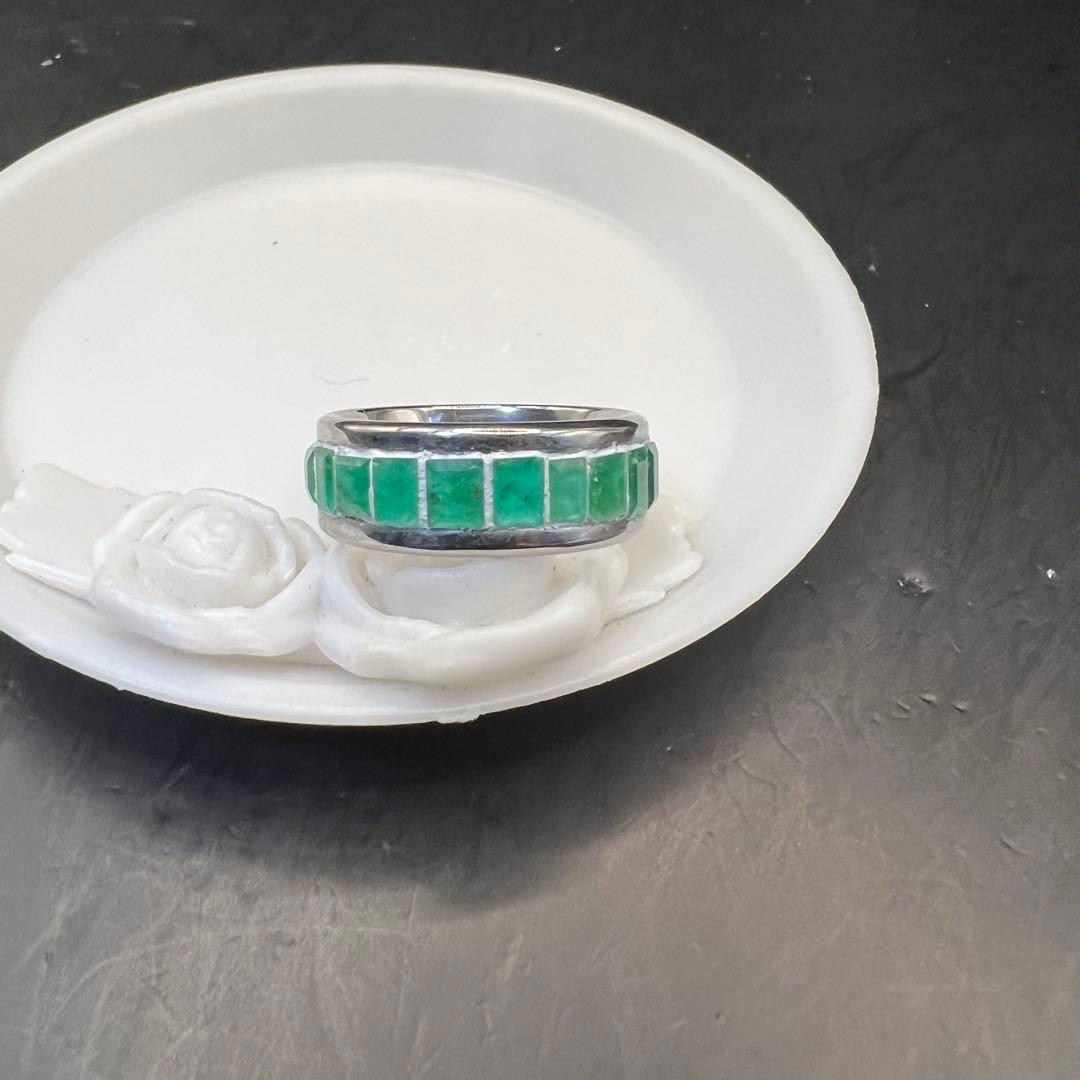 天然石　エメラルド　フルエタニティ　アレルギー対応　ステンレス　リング