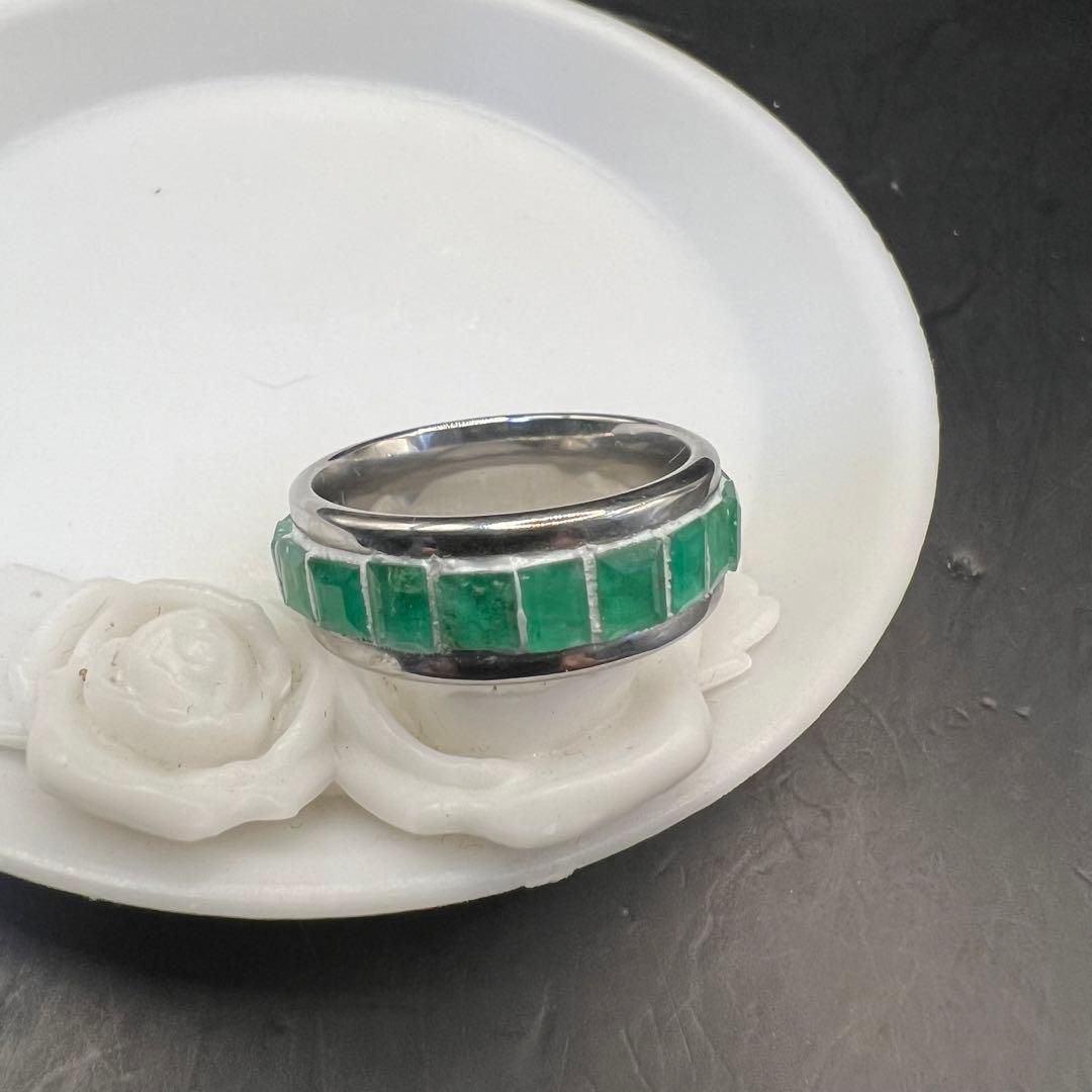 天然石　エメラルド　フルエタニティ　アレルギー対応　ステンレス　リング