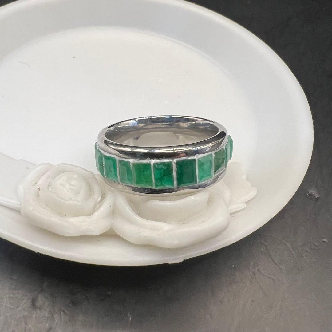 天然石　エメラルド　フルエタニティ　アレルギー対応　ステンレス　リング