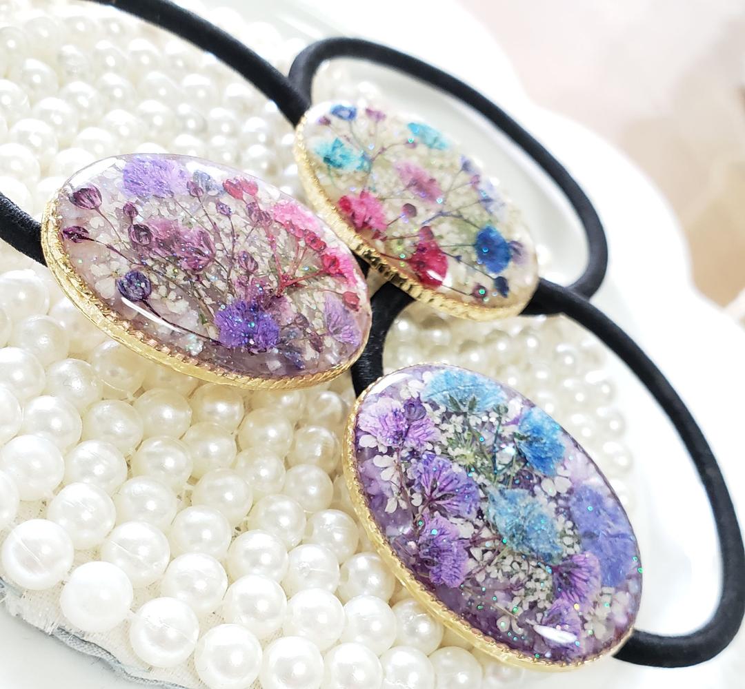 24❤︎押し花 ヘアゴム かすみ草 カラフル