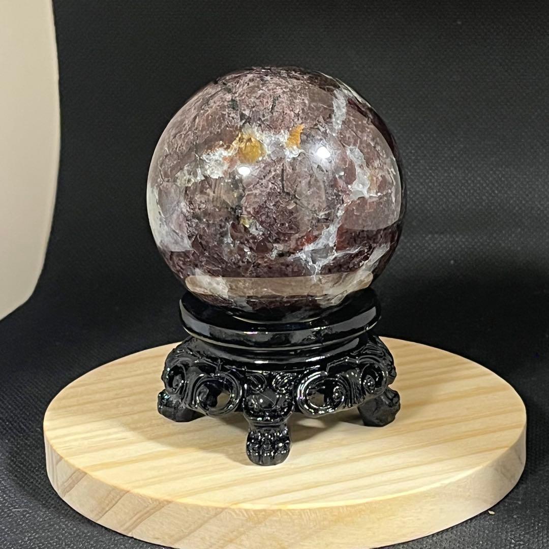 【天然石】ガーネットインヌーマイト　スフィア　丸玉　直径6.1cm 台座つき