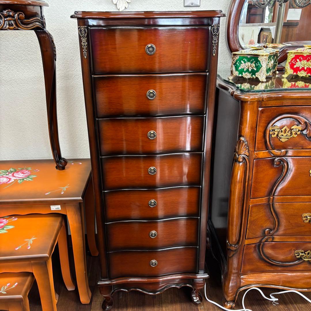 マホガニーアンティーク調 7段チェスト 収納 スリム 省スペース 開梱設置付き便