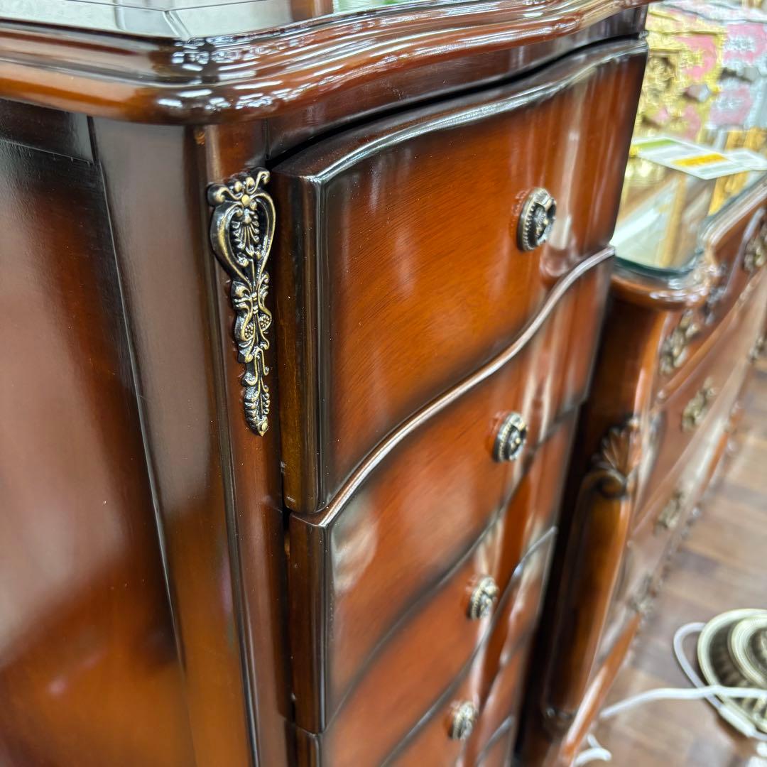 マホガニーアンティーク調 7段チェスト 収納 スリム 省スペース 開梱設置付き便