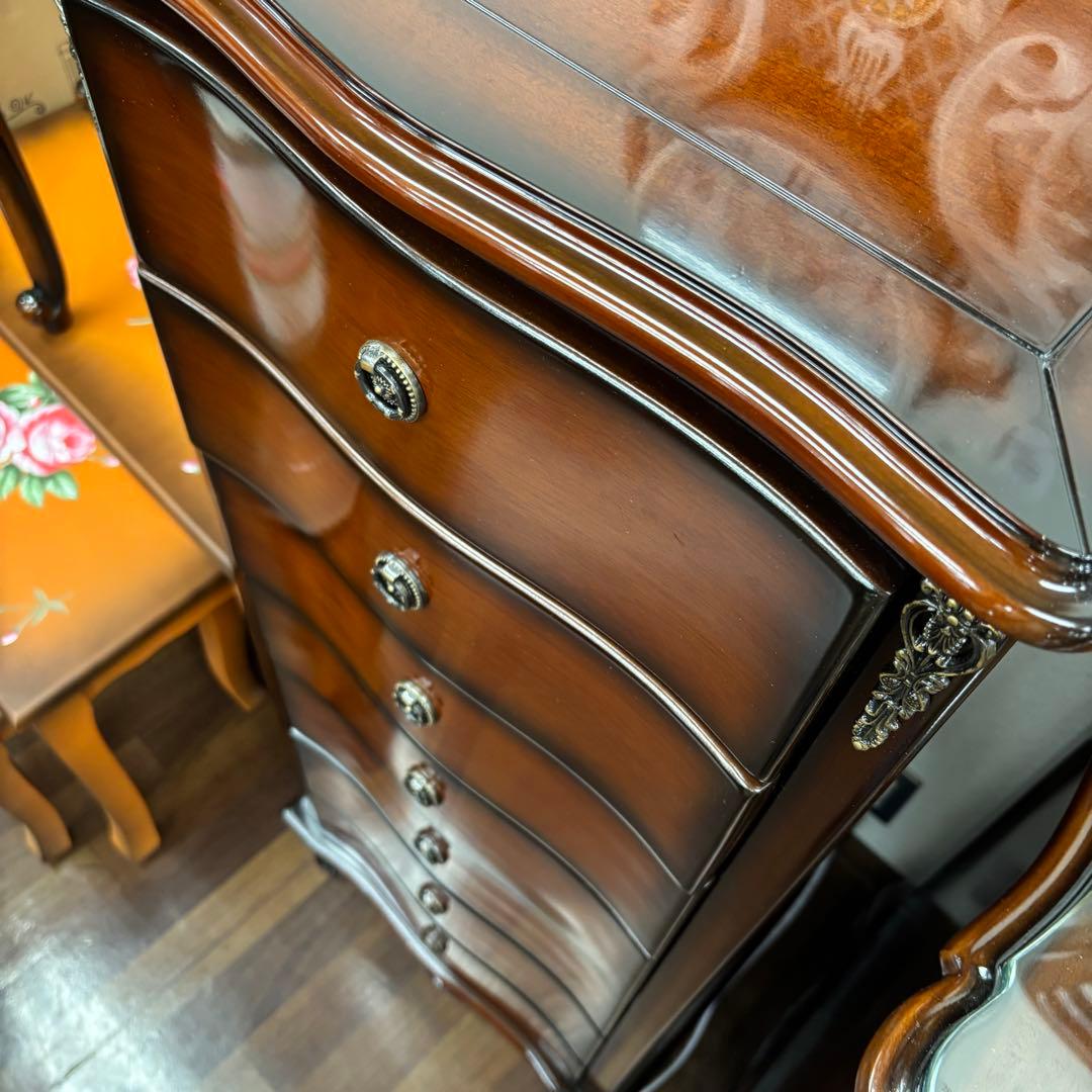 マホガニーアンティーク調 7段チェスト 収納 スリム 省スペース 開梱設置付き便