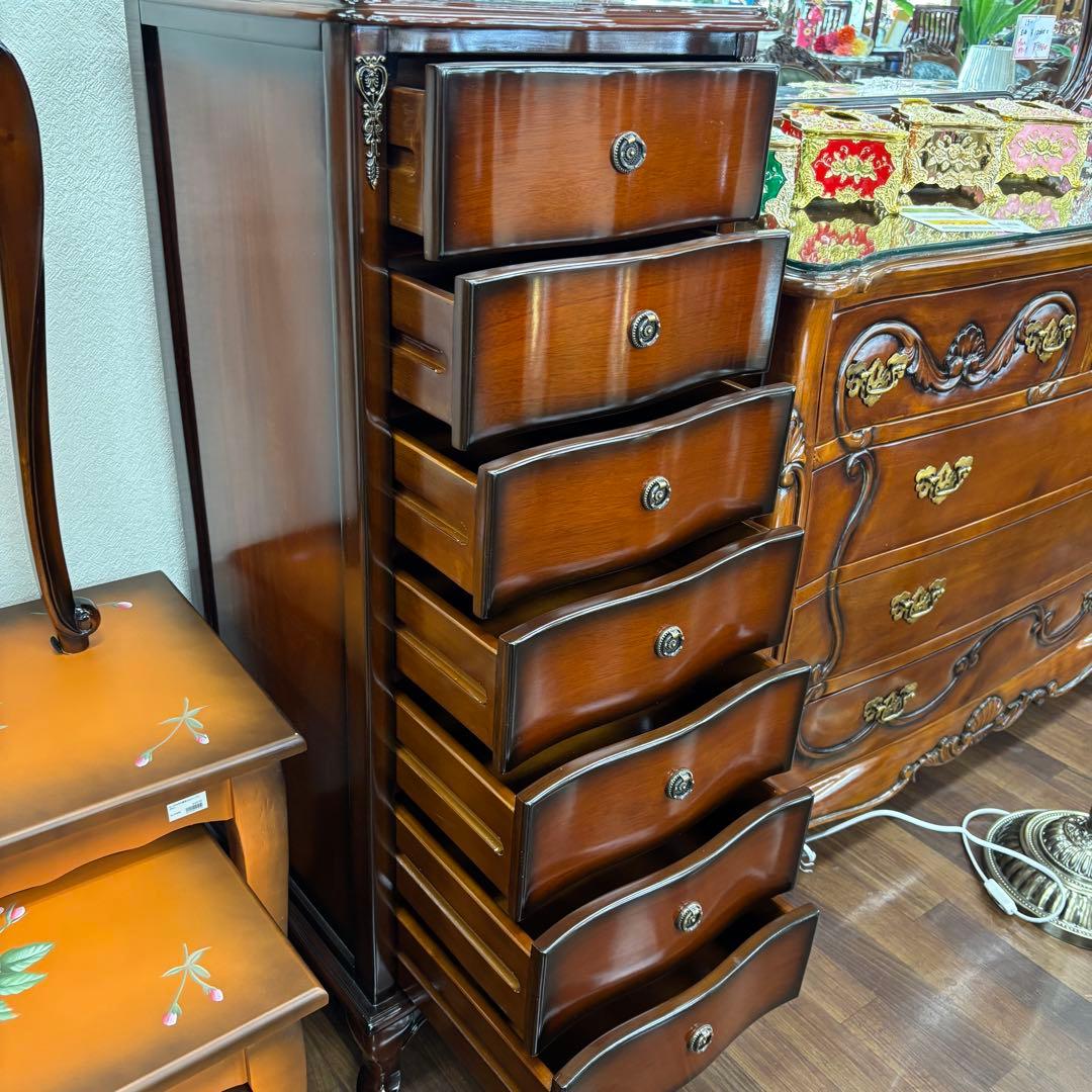 マホガニーアンティーク調 7段チェスト 収納 スリム 省スペース 開梱設置付き便