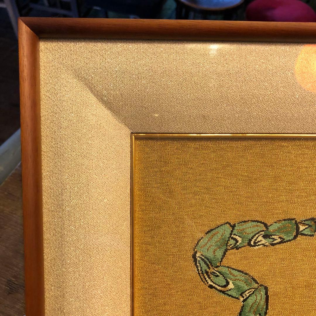 西陣綴織色紙 巳 忍び駒 織物 色紙 額付き