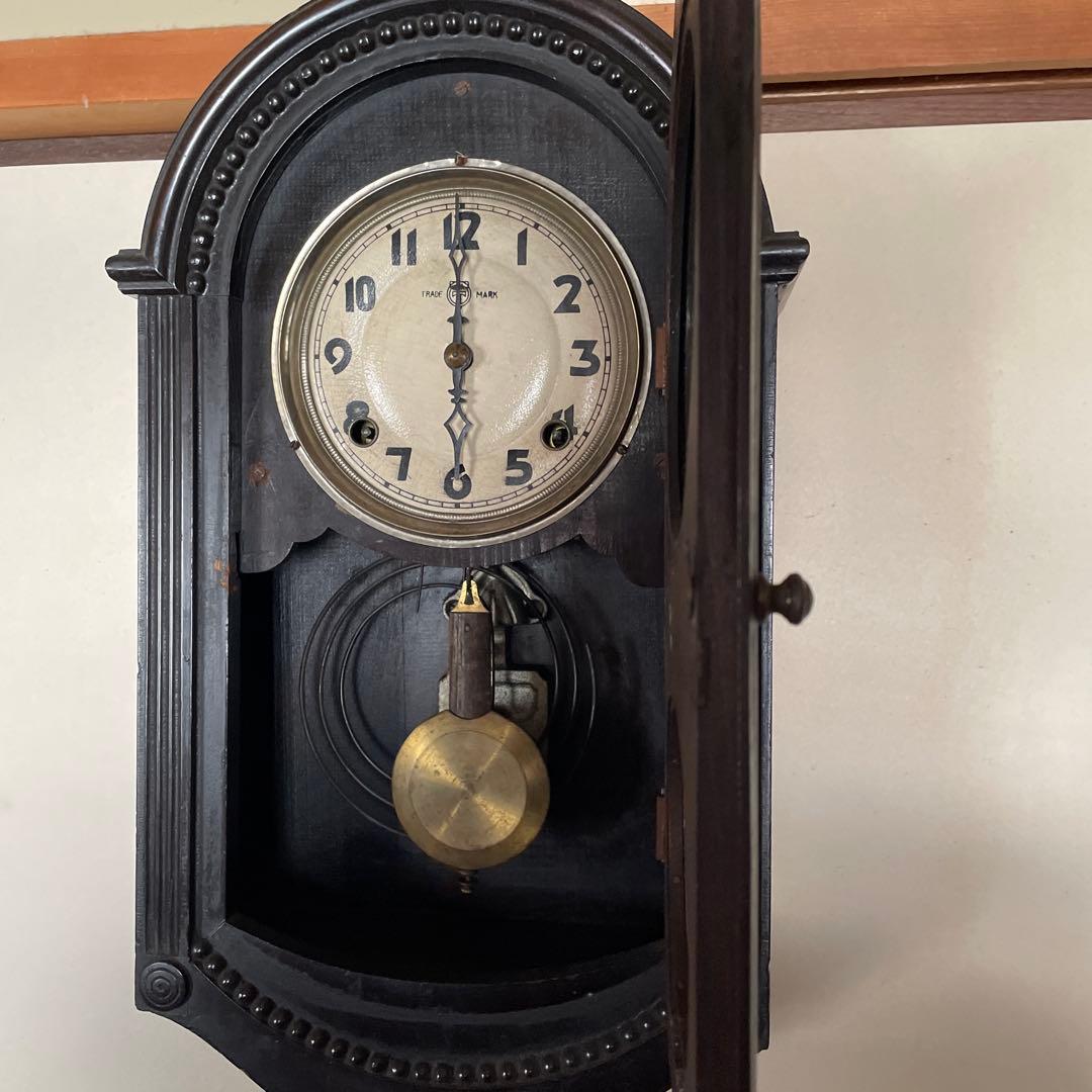 木製掛時計 ダークブラウン 約30cm 稼働品