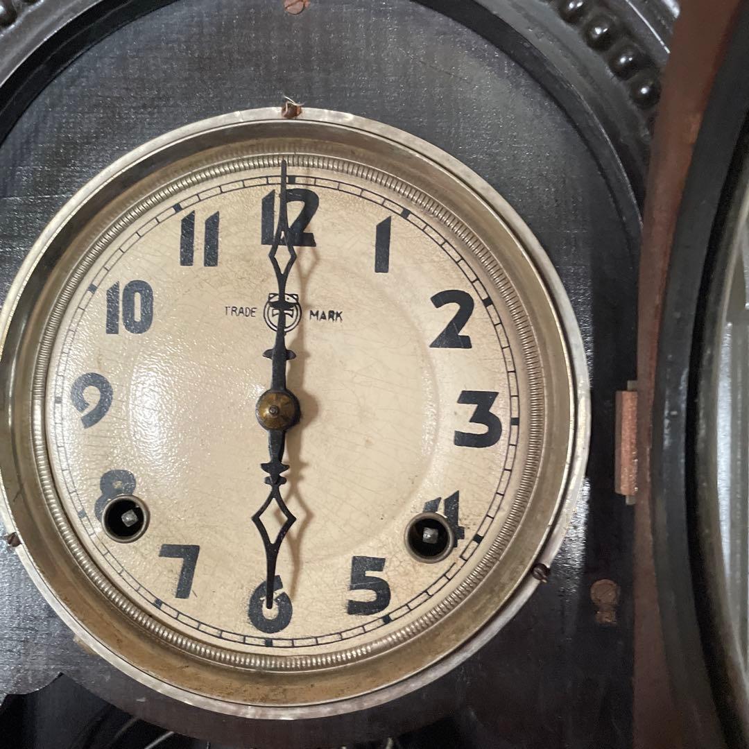 木製掛時計 ダークブラウン 約30cm 稼働品