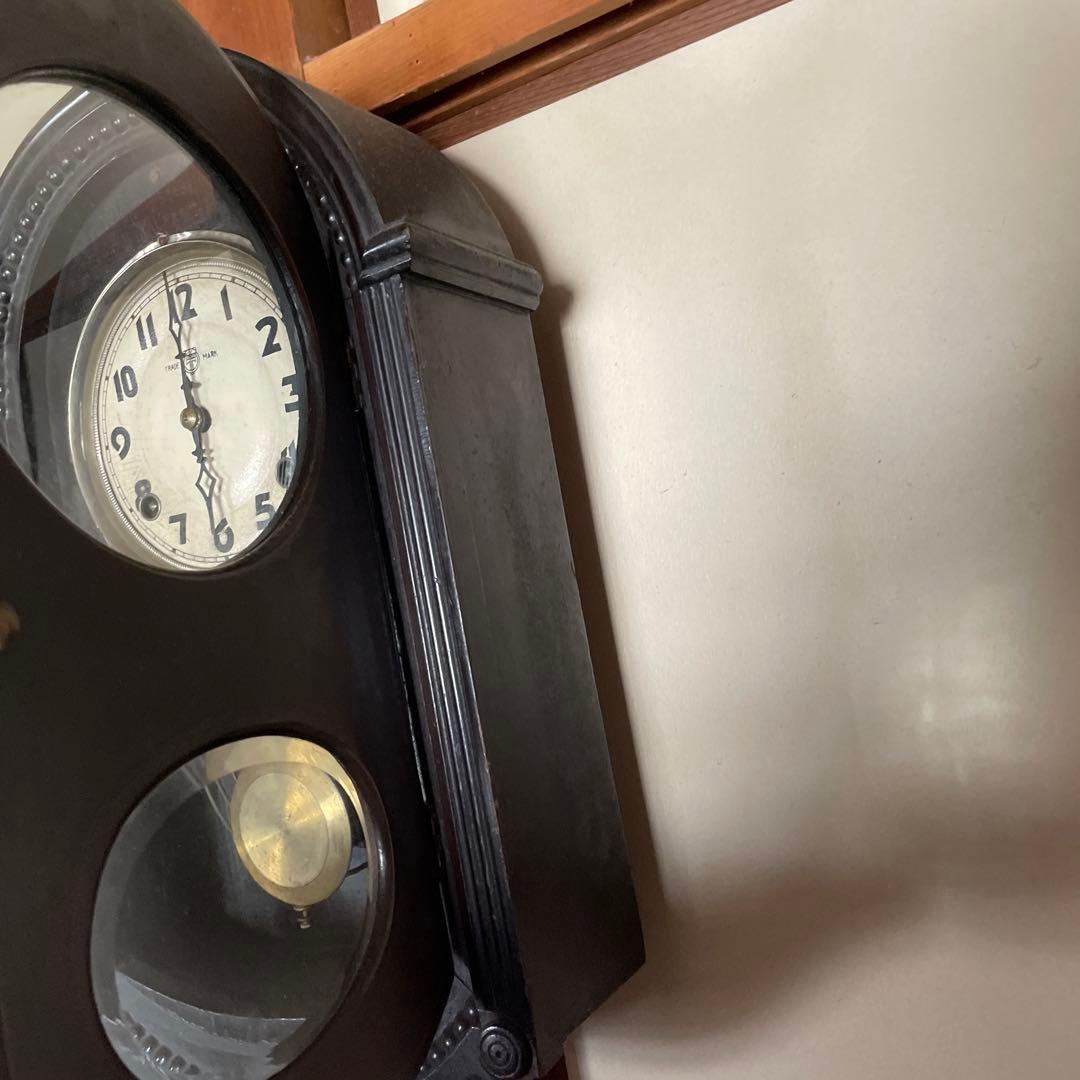 木製掛時計 ダークブラウン 約30cm 稼働品