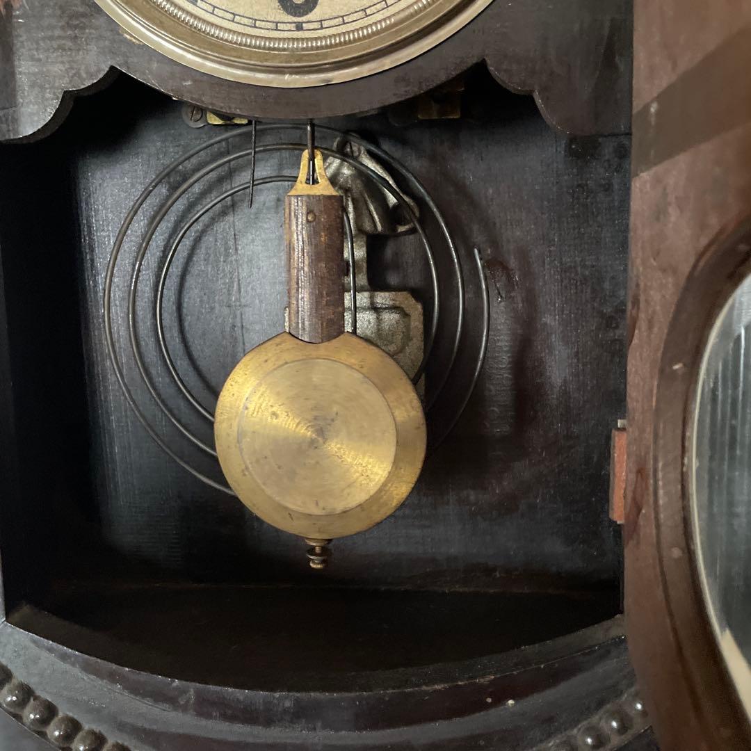 木製掛時計 ダークブラウン 約30cm 稼働品