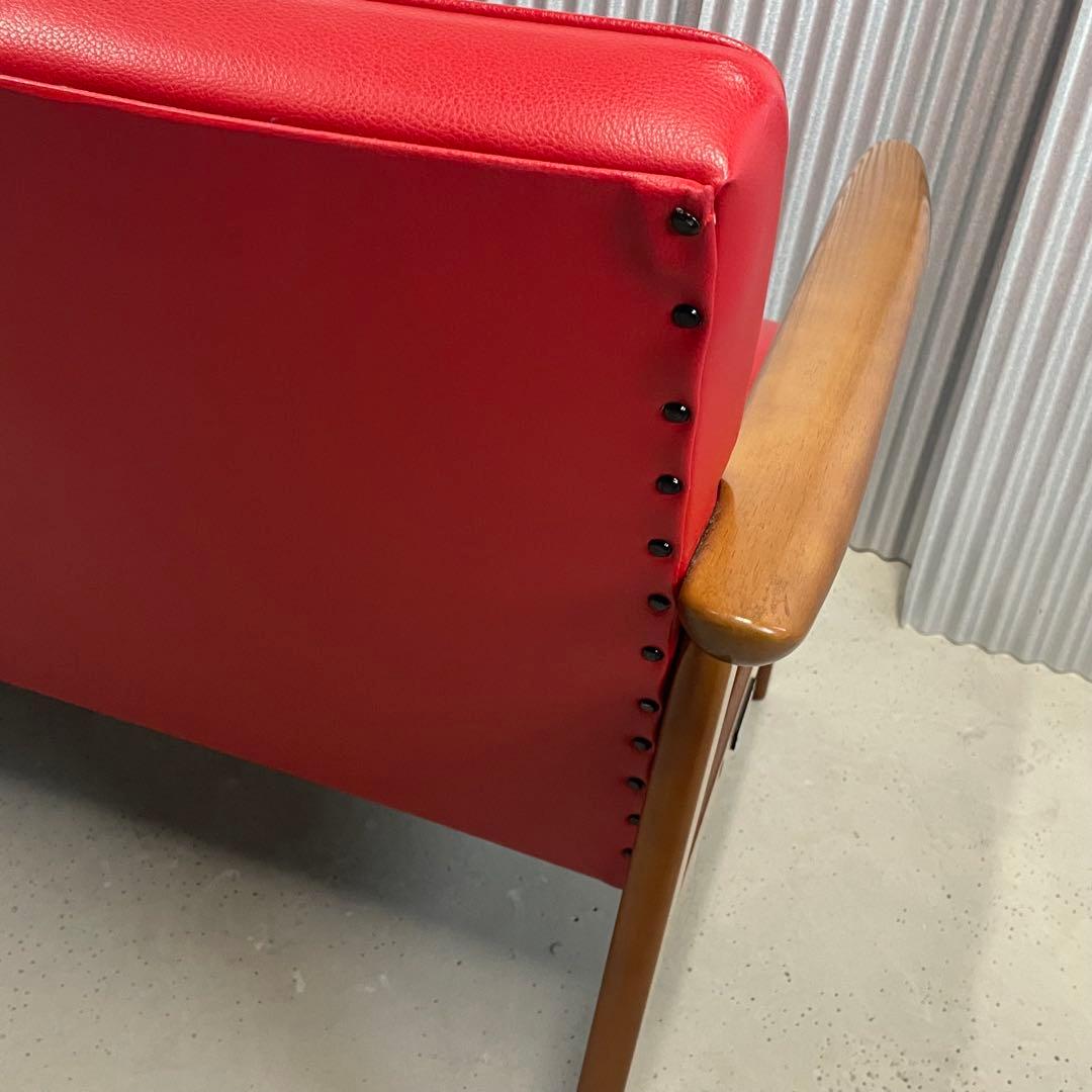 【カリモク60】Kチェア 2シーター 張り替え レッド ビンテージ ソファ
