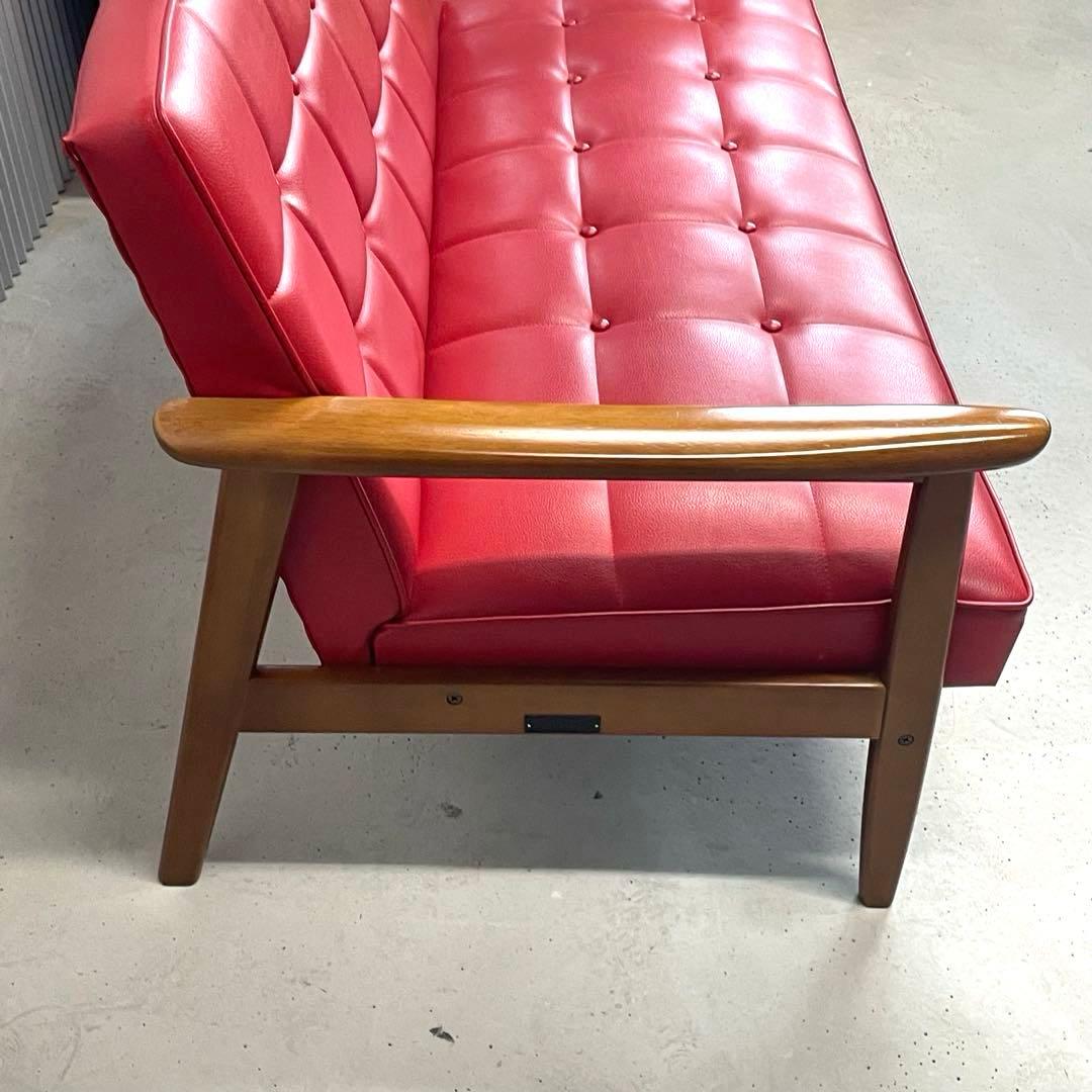 【カリモク60】Kチェア 2シーター 張り替え レッド ビンテージ ソファ