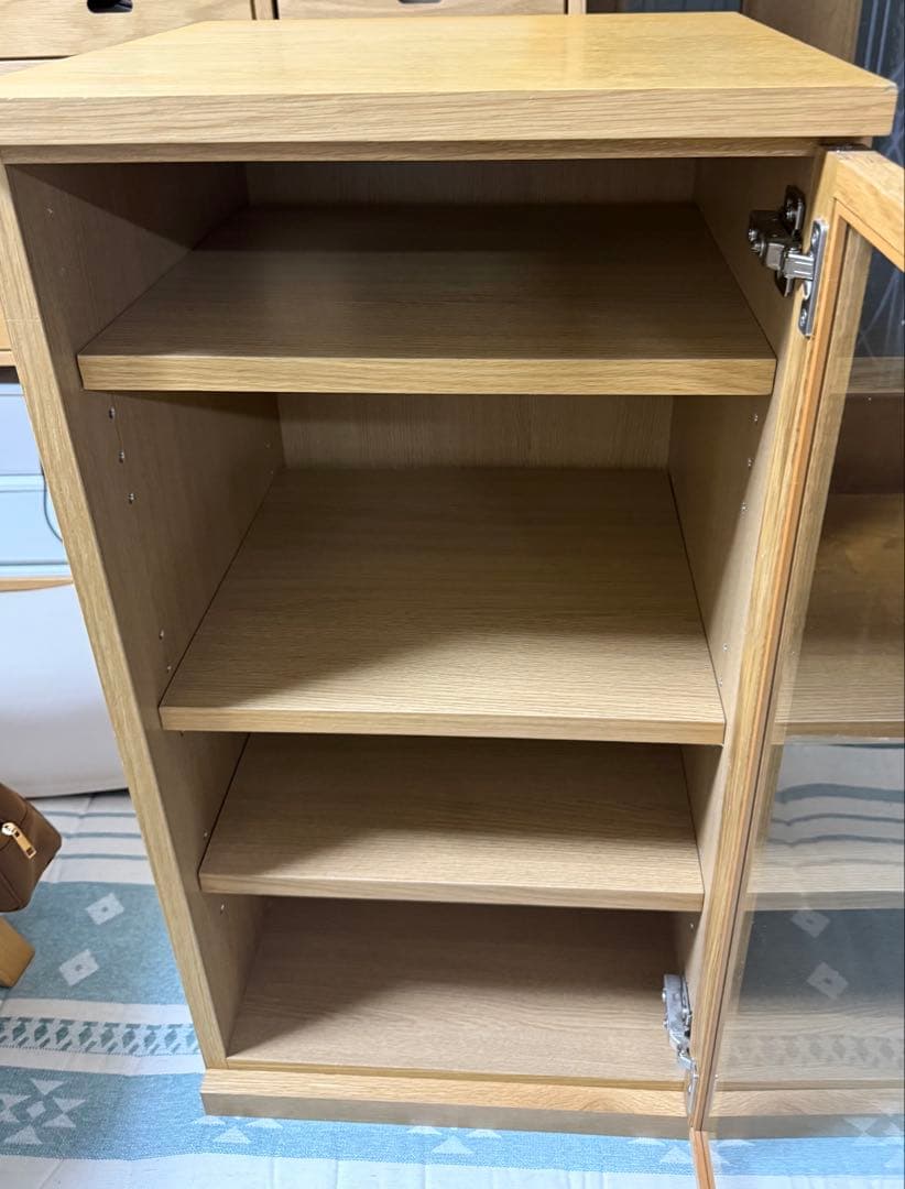 無印良品木製キャビネット　ガラス扉　オーク材突板 幅４４×奥行４４×高さ８３ｃｍ