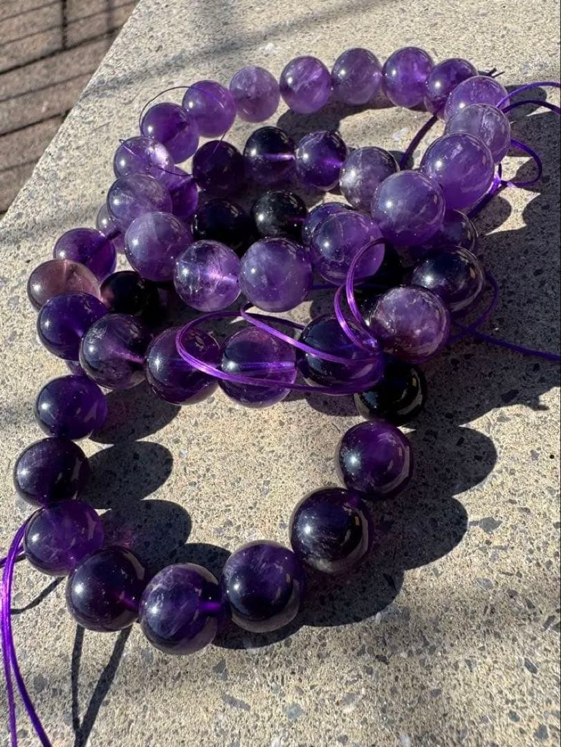 【まとめ買い】アメジスト ビーズ ブレスレット 紫　グラデーション3本セット