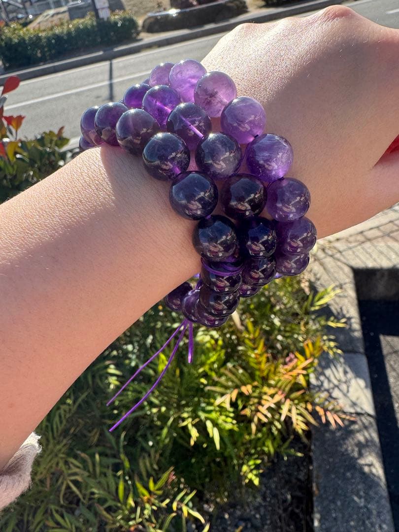 【まとめ買い】アメジスト ビーズ ブレスレット 紫　グラデーション3本セット
