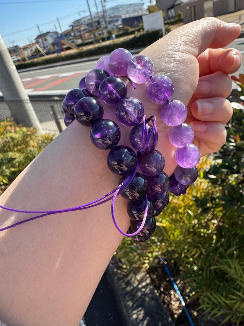 【まとめ買い】アメジスト ビーズ ブレスレット 紫　グラデーション3本セット
