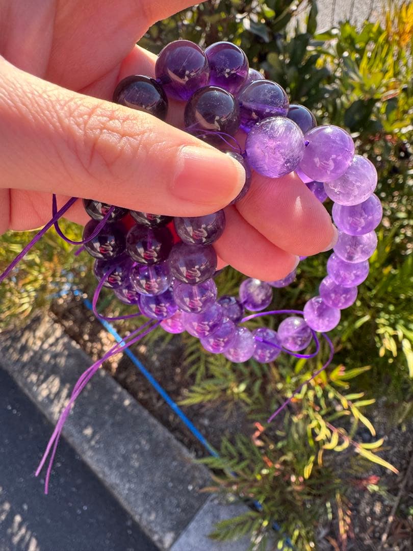 【まとめ買い】アメジスト ビーズ ブレスレット 紫　グラデーション3本セット