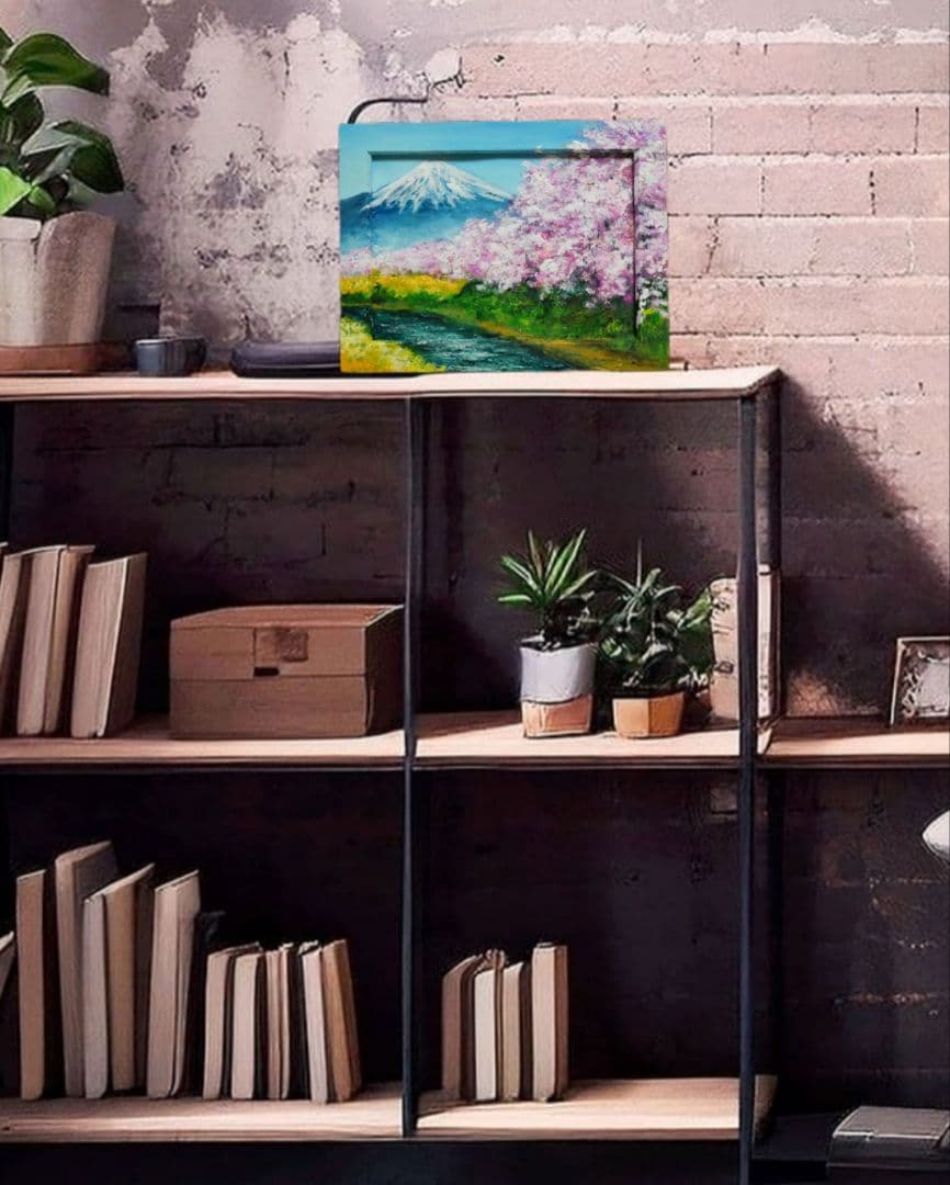 油絵 油彩 油彩画 絵 絵画 ミニ絵画 【桜と富士山】