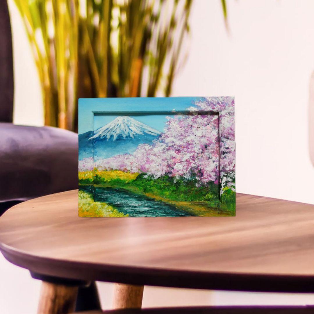 油絵 油彩 油彩画 絵 絵画 ミニ絵画 【桜と富士山】