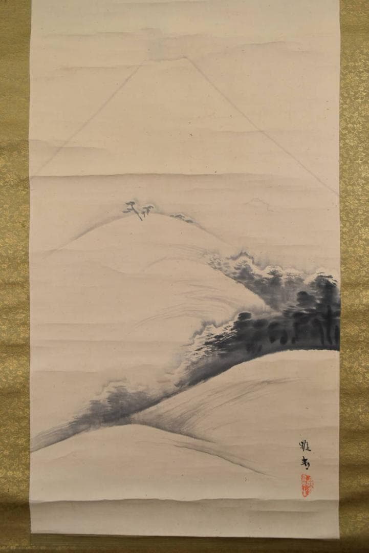 【模写】橋本雅邦/雪中富士山図/掛軸/名家伝来/AA-598