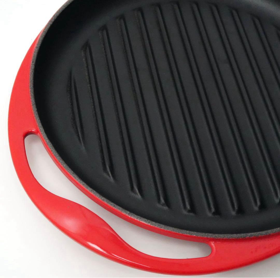 【美品】LE CREUSET　グリル ロンド チェリーレッド　26cm
