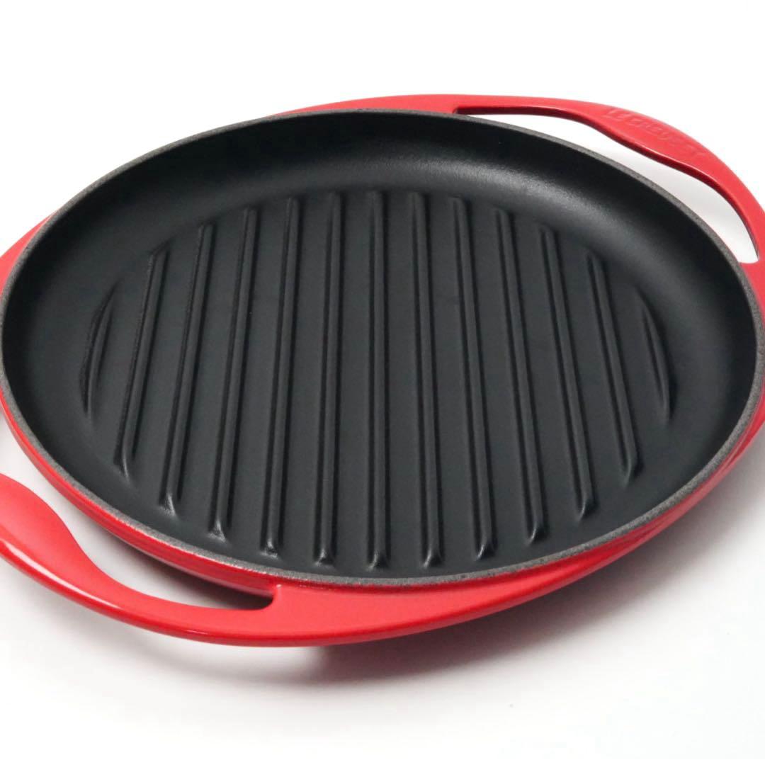 【美品】LE CREUSET　グリル ロンド チェリーレッド　26cm