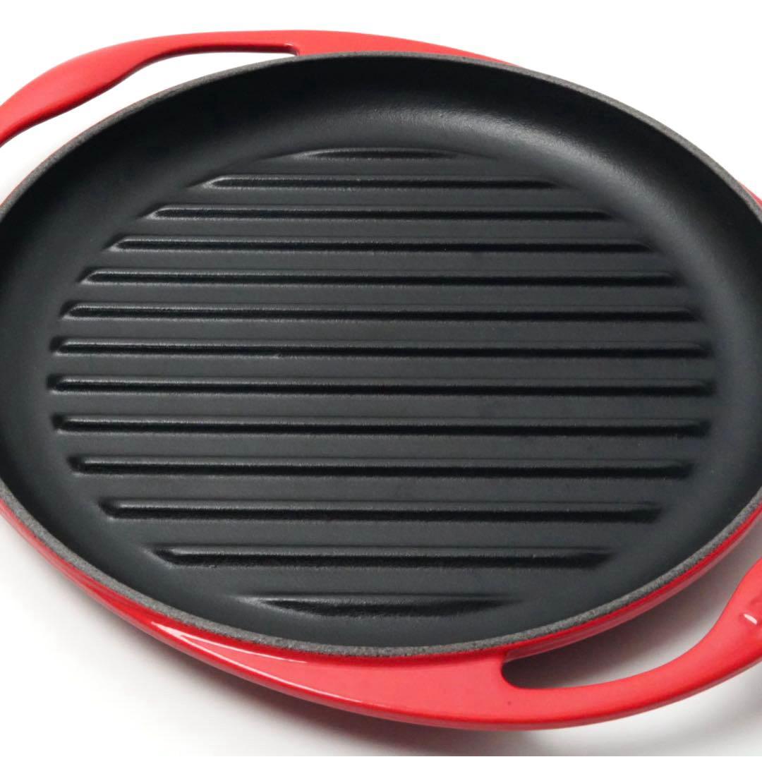 【美品】LE CREUSET　グリル ロンド チェリーレッド　26cm