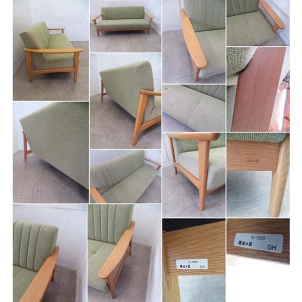 展示品■浜本工芸■No.1000■ナラ無垢材■2人掛けソファ■軽量■13.9万円
