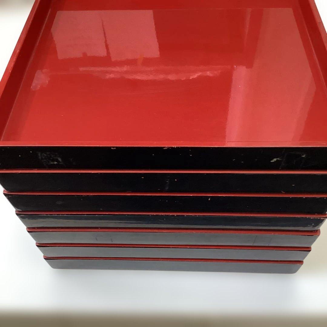 赤い漆器風の和菓子用陳列トレー７枚セット