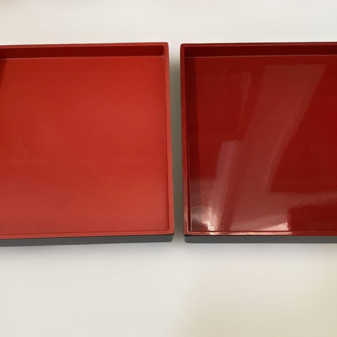 赤い漆器風の和菓子用陳列トレー７枚セット