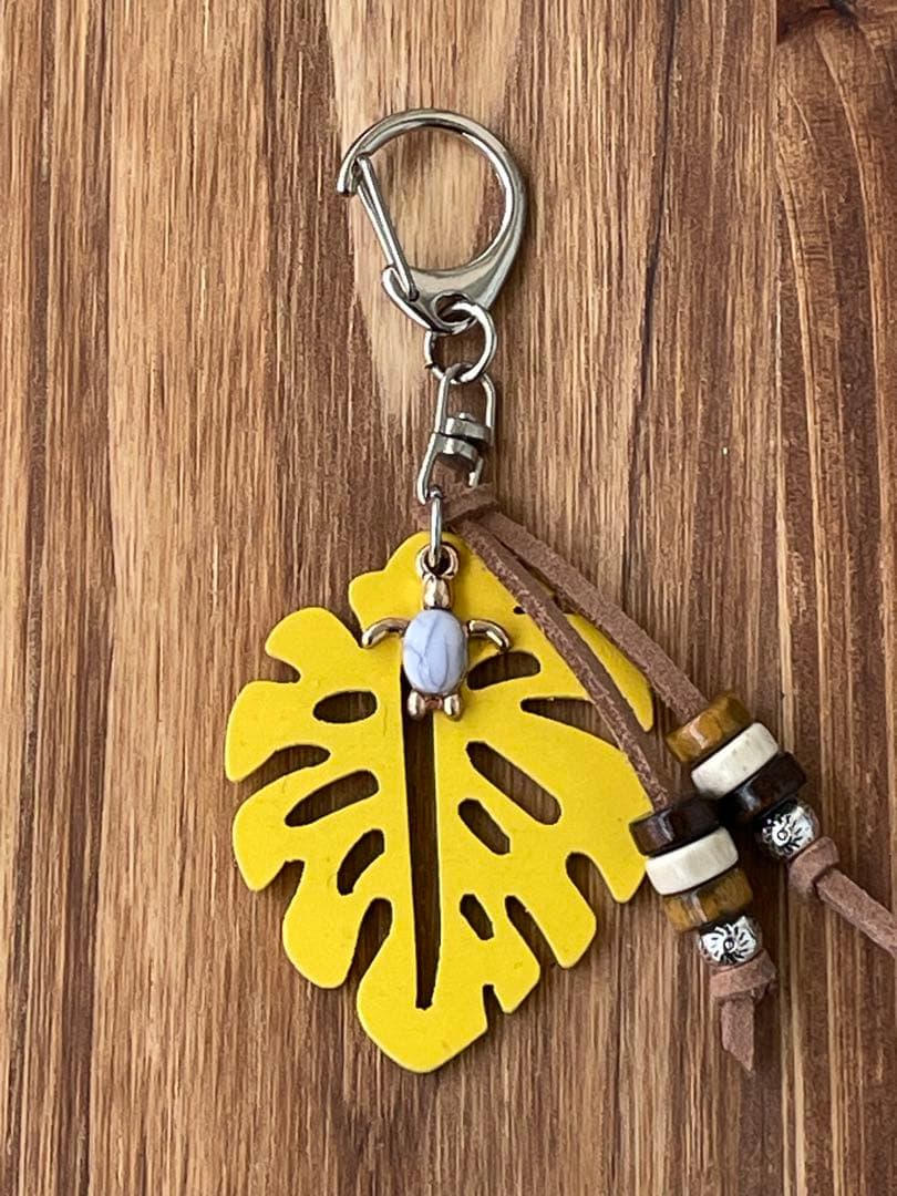 モンステラ、ホヌ、ハワイアン、キーホルダー