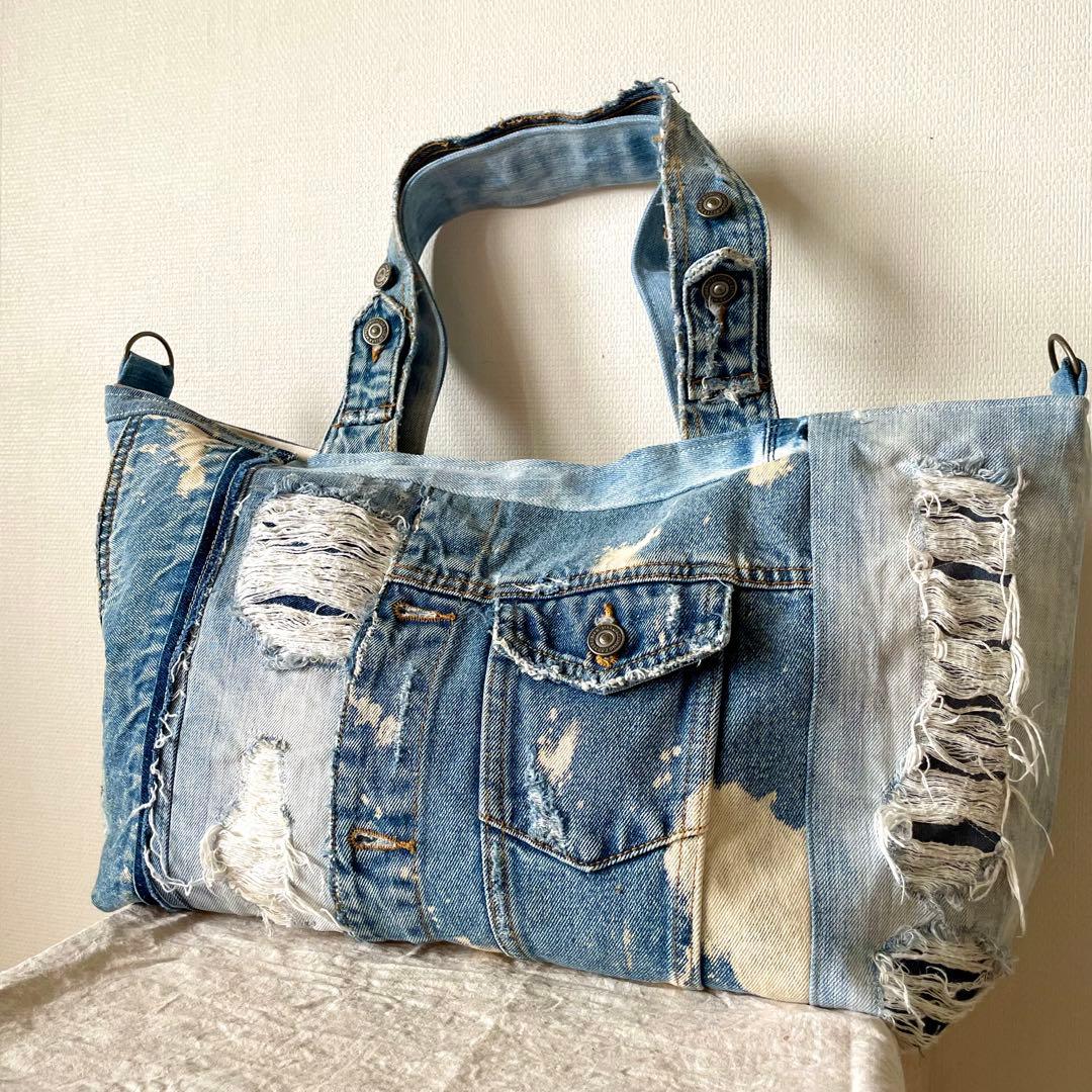 【専用】 春バッグ ブリーチとダメージ デニム トート リメイク