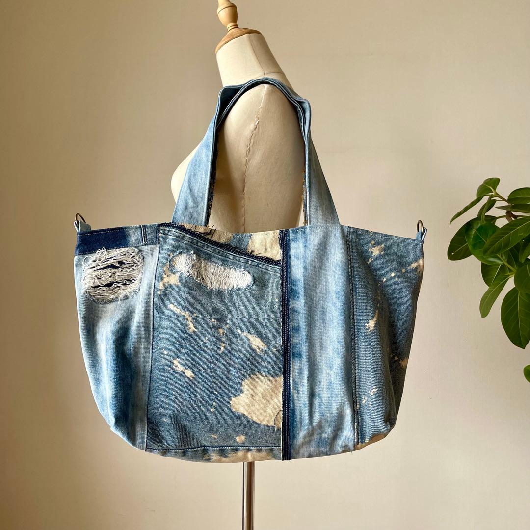【専用】 春バッグ ブリーチとダメージ デニム トート リメイク
