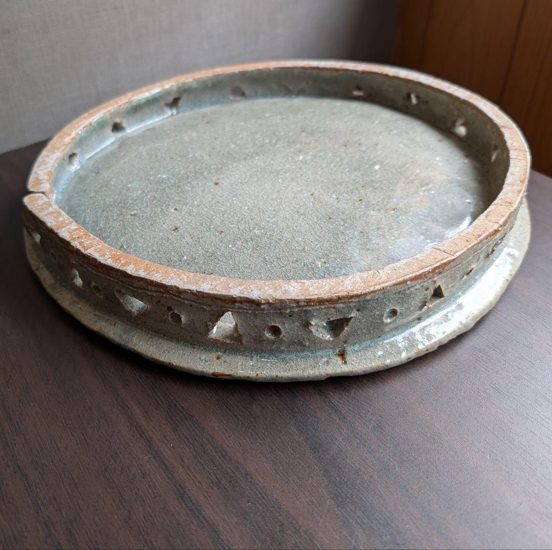 芝真路 作　大皿　平皿　高台・透かし彫り　径28cm　現代工芸　美品