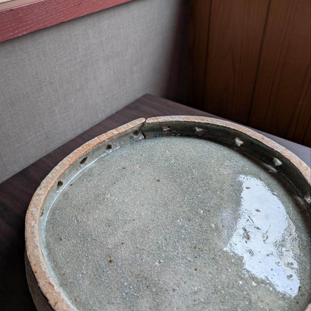 芝真路 作　大皿　平皿　高台・透かし彫り　径28cm　現代工芸　美品