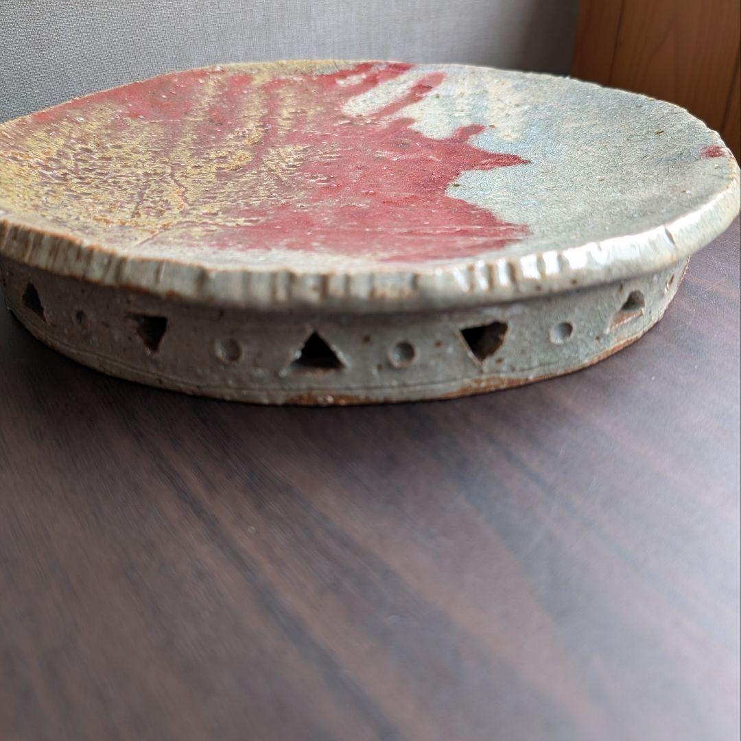 芝真路 作　大皿　平皿　高台・透かし彫り　径28cm　現代工芸　美品