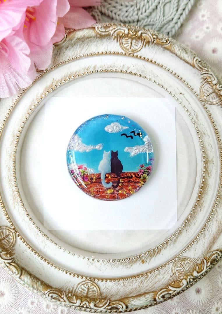 レジン　猫　ヘアゴム　ブローチ　ポニーフック　No.600