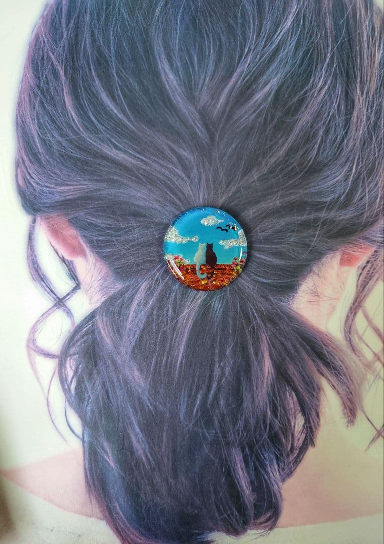 レジン　猫　ヘアゴム　ブローチ　ポニーフック　No.600