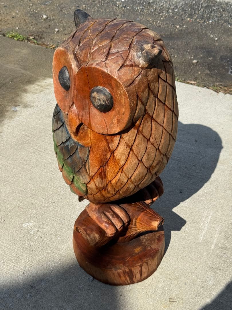 オブジェ　フクロウ　原木一本造り　継ぎ目無し　高さ88cm 玄関置物