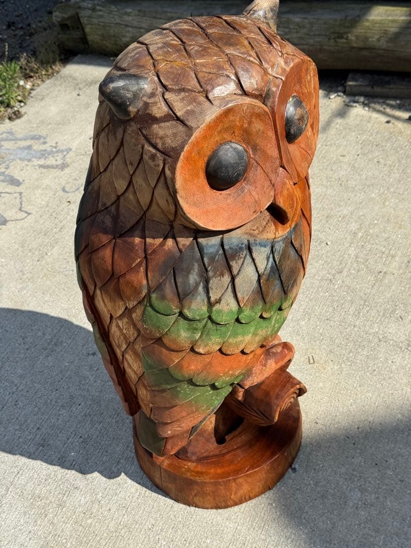 オブジェ　フクロウ　原木一本造り　継ぎ目無し　高さ88cm 玄関置物