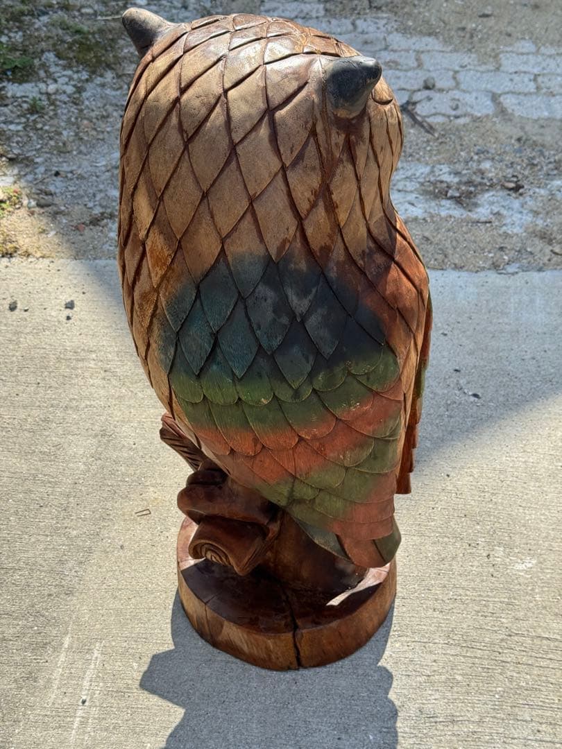 オブジェ　フクロウ　原木一本造り　継ぎ目無し　高さ88cm 玄関置物