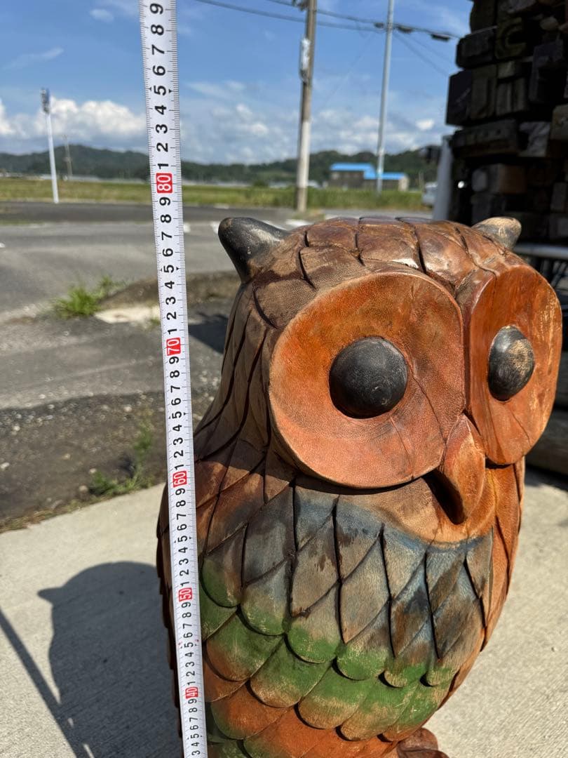 オブジェ　フクロウ　原木一本造り　継ぎ目無し　高さ88cm 玄関置物