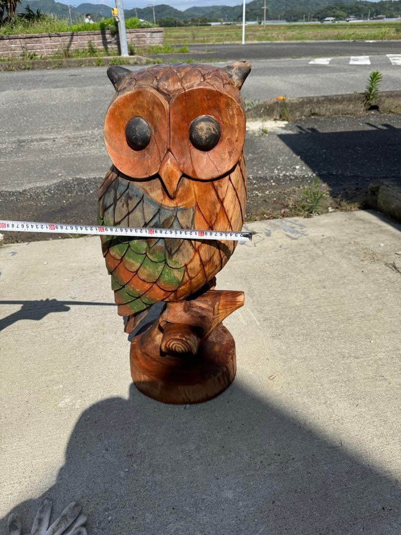 オブジェ　フクロウ　原木一本造り　継ぎ目無し　高さ88cm 玄関置物