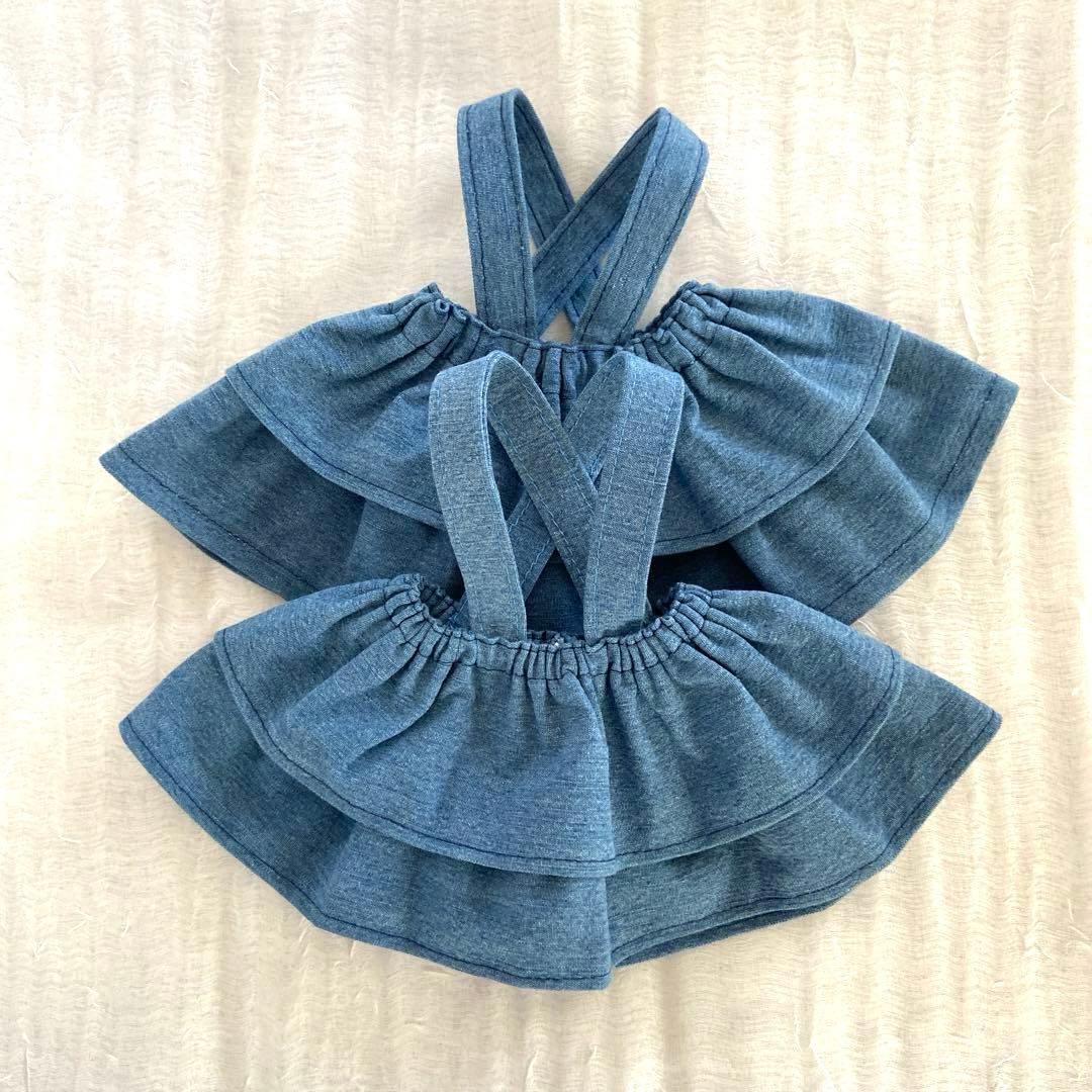 IKEAのクマの着せ替えお洋服　パーカー　デニムパンツ　2段ギャザースカート