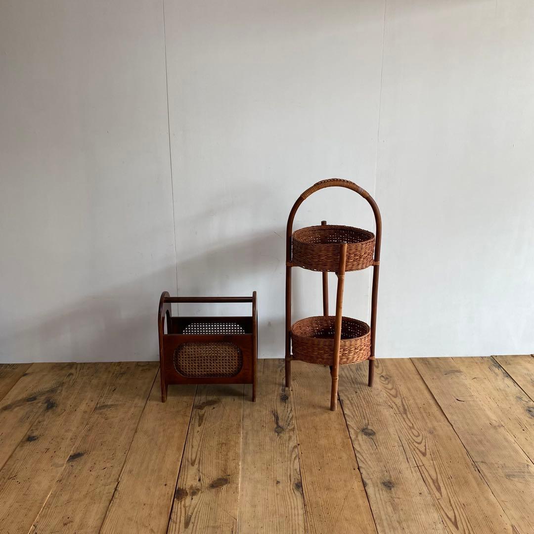 2点セット カゴ棚 マガジンラック レトロ z969